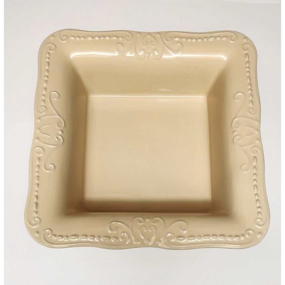 Isabella. Vintage Large Rectangular Beige Stoneware 12" Baking Dish Pan